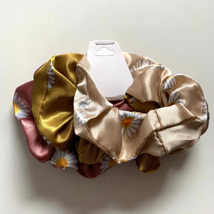 Clearance Pack of Silk Daisy Scrunchies (3 pcs) - Bundle