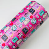 Clearance Back to School Mix Print Leatherette (dark pink)