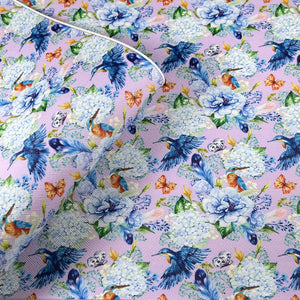 Blue Birds Flower Mix Print Leatherette