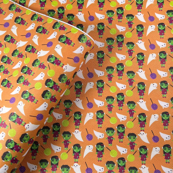Ghosts Buddies Halloween Mix Print Leatherette