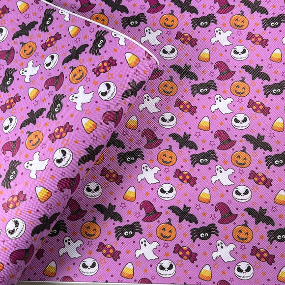 Bat Ghost Halloween Mix Print Leatherette