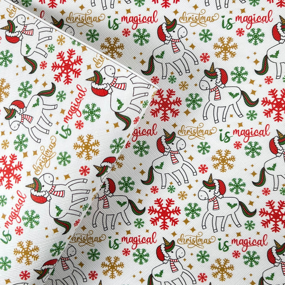 Unicorns Christmas Pattern Leatherette