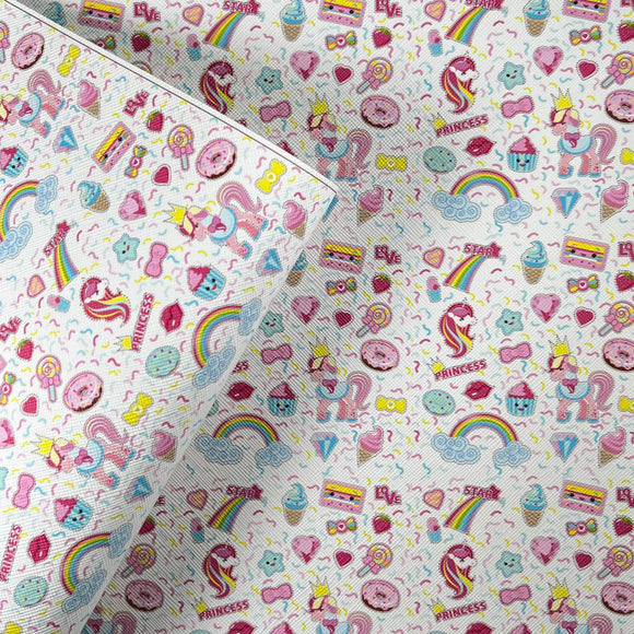 Rainbow Donut Unicorn Mix Print Leatherette