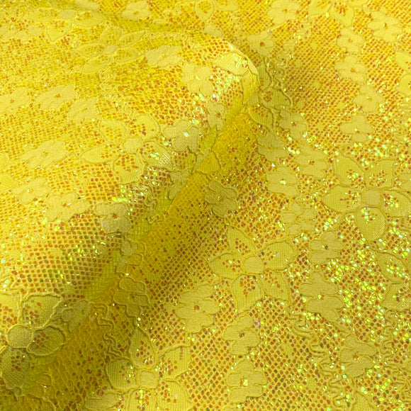 Yellow Flower Lace Glitter Leatherette