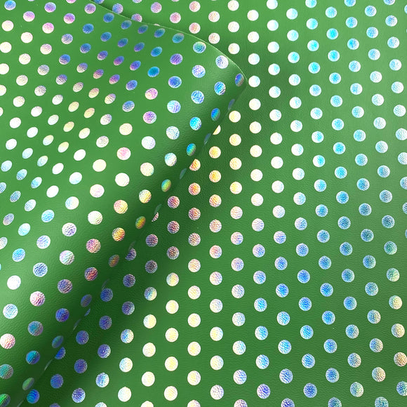 Polka Dot Green Holographic Leatherette