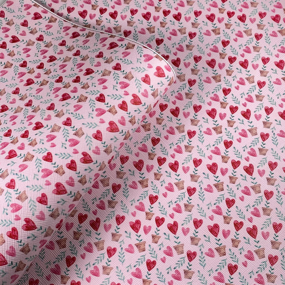Valentine Heart Pots Mix Print Leatherette