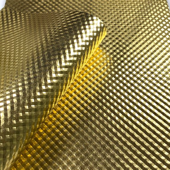 Metallic Golden Embossed Gingham Checker Leatherette